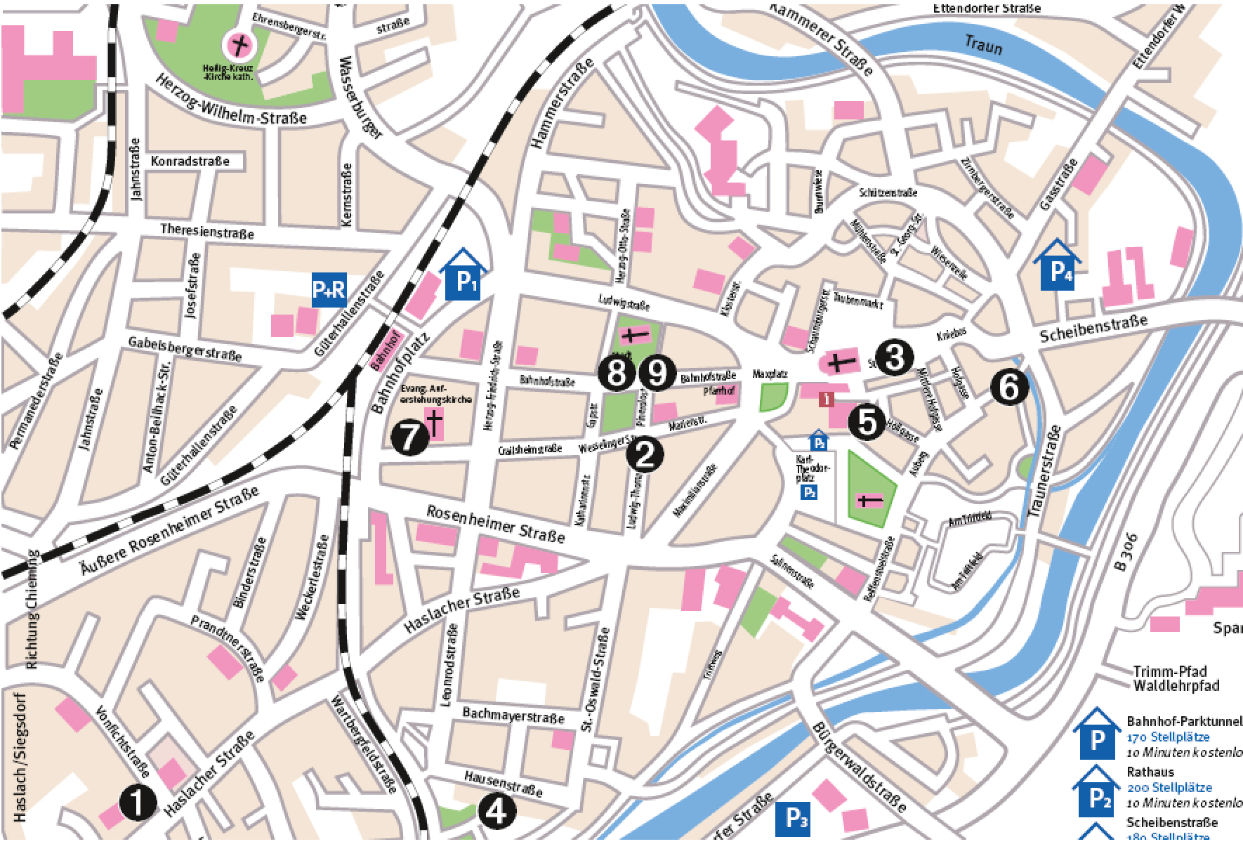 Stadtplan Traunstein mit Ausstellungsorten OJA 2018